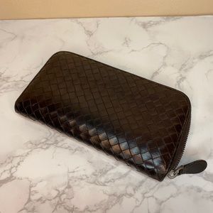 Bottega Veneta Intrecciato Zip Wallet Brown Auth